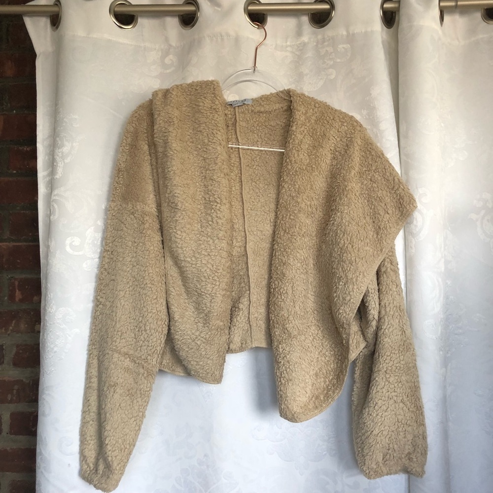 🆕Dezi Taupe Teddy Faux Fur Plush Cardigan Jacket - Picture 8 of 8